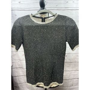 Cabi Black‎ Speckled Knit Short Sleeve Zipper Back Top Women's XS